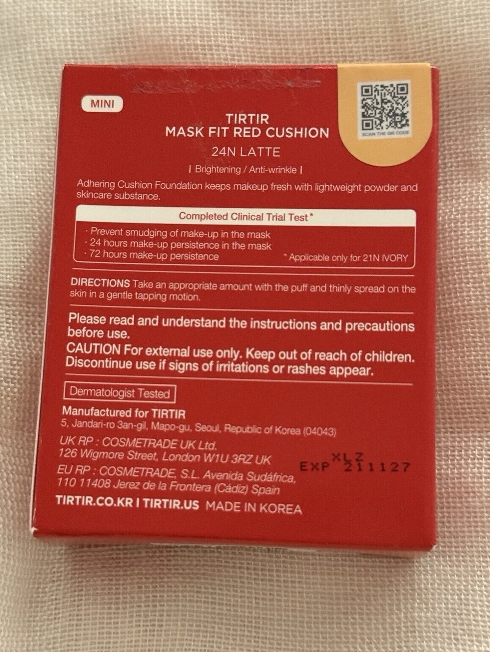 TIRTIR Mask Fit Red Cushion Foundation 24N Latte Mini 4.5g NEW
